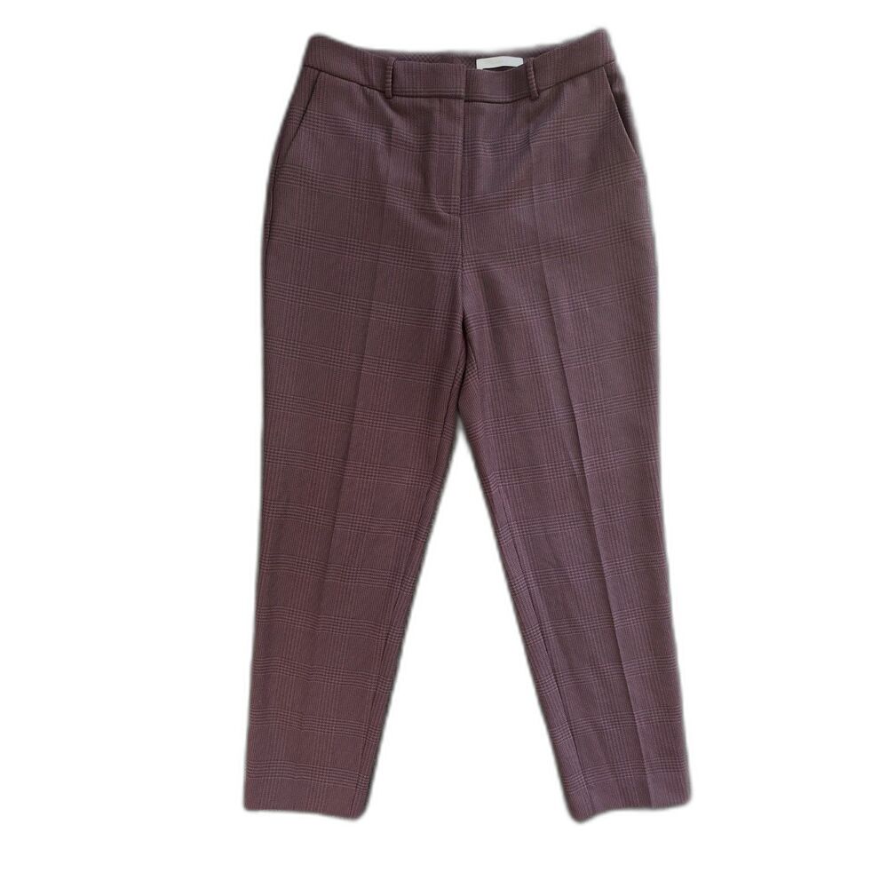 Hugo Boss Tavela Micro Houndstooth Plaid Tailored Ankle Pants US 6 Purple Check